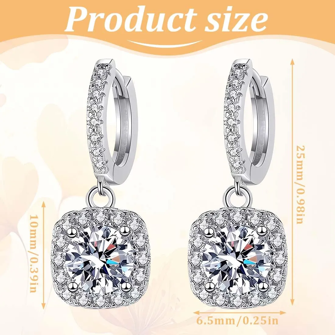 1 Paia Orecchini Pendenti in Moissanite per Donna, Orecchini Donna Argento 925, Diamante in Moissanite da 1 CT, Coltivato in Laboratorio, in Argento, Regalo di Gioielli - immagine 2