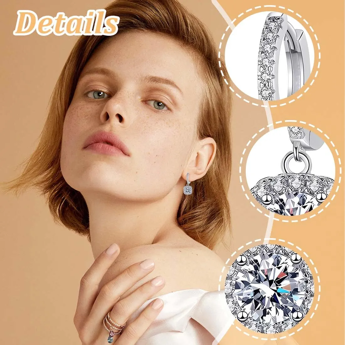 1 Paia Orecchini Pendenti in Moissanite per Donna, Orecchini Donna Argento 925, Diamante in Moissanite da 1 CT, Coltivato in Laboratorio, in Argento, Regalo di Gioielli - immagine 3