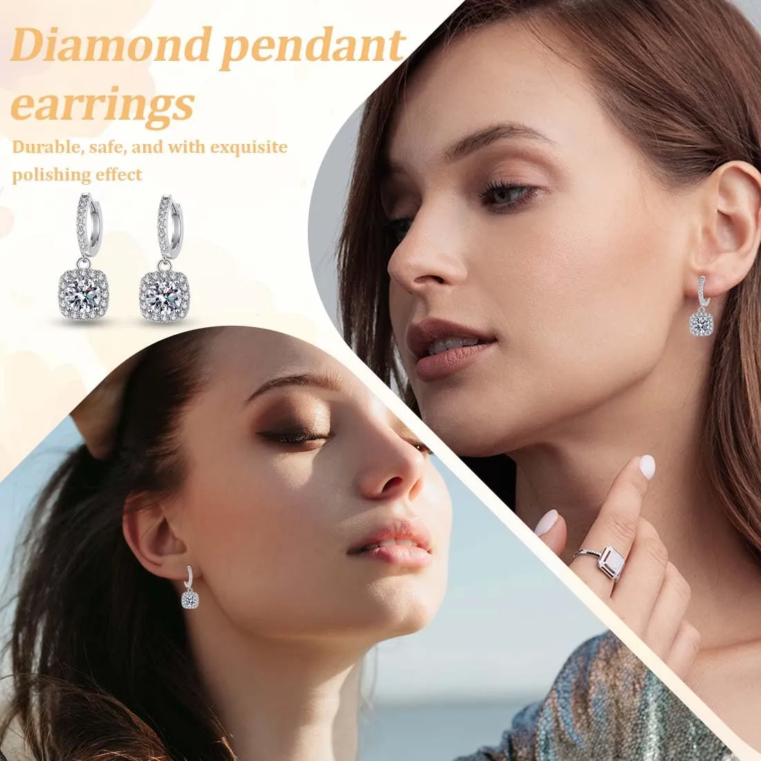 1 Paia Orecchini Pendenti in Moissanite per Donna, Orecchini Donna Argento 925, Diamante in Moissanite da 1 CT, Coltivato in Laboratorio, in Argento, Regalo di Gioielli - immagine 4