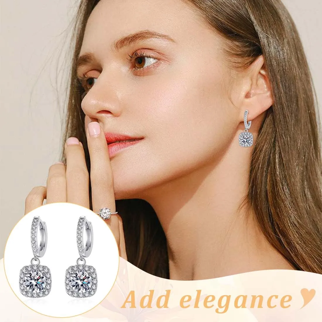 1 Paia Orecchini Pendenti in Moissanite per Donna, Orecchini Donna Argento 925, Diamante in Moissanite da 1 CT, Coltivato in Laboratorio, in Argento, Regalo di Gioielli - immagine 5