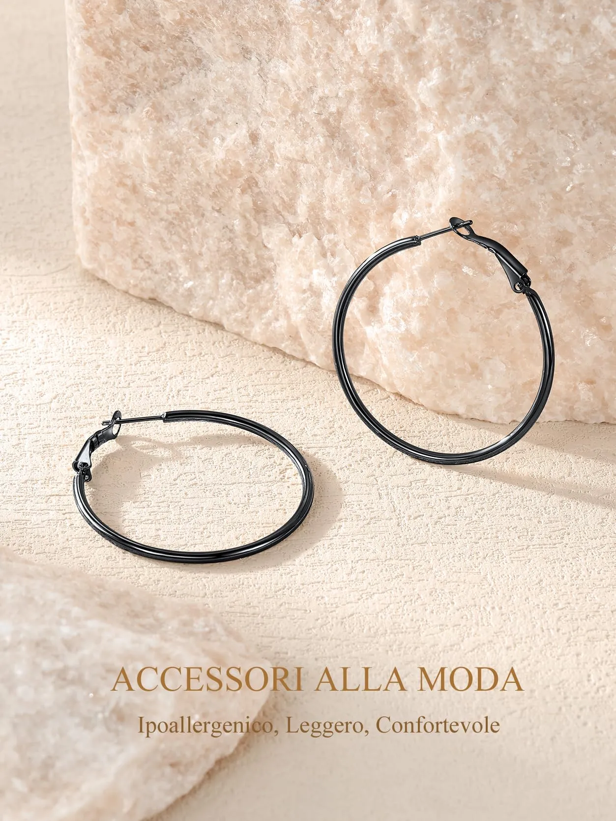GoldChic Orecchini Cerchio Media 40mm Nero in Acciaio Inox - immagine 8