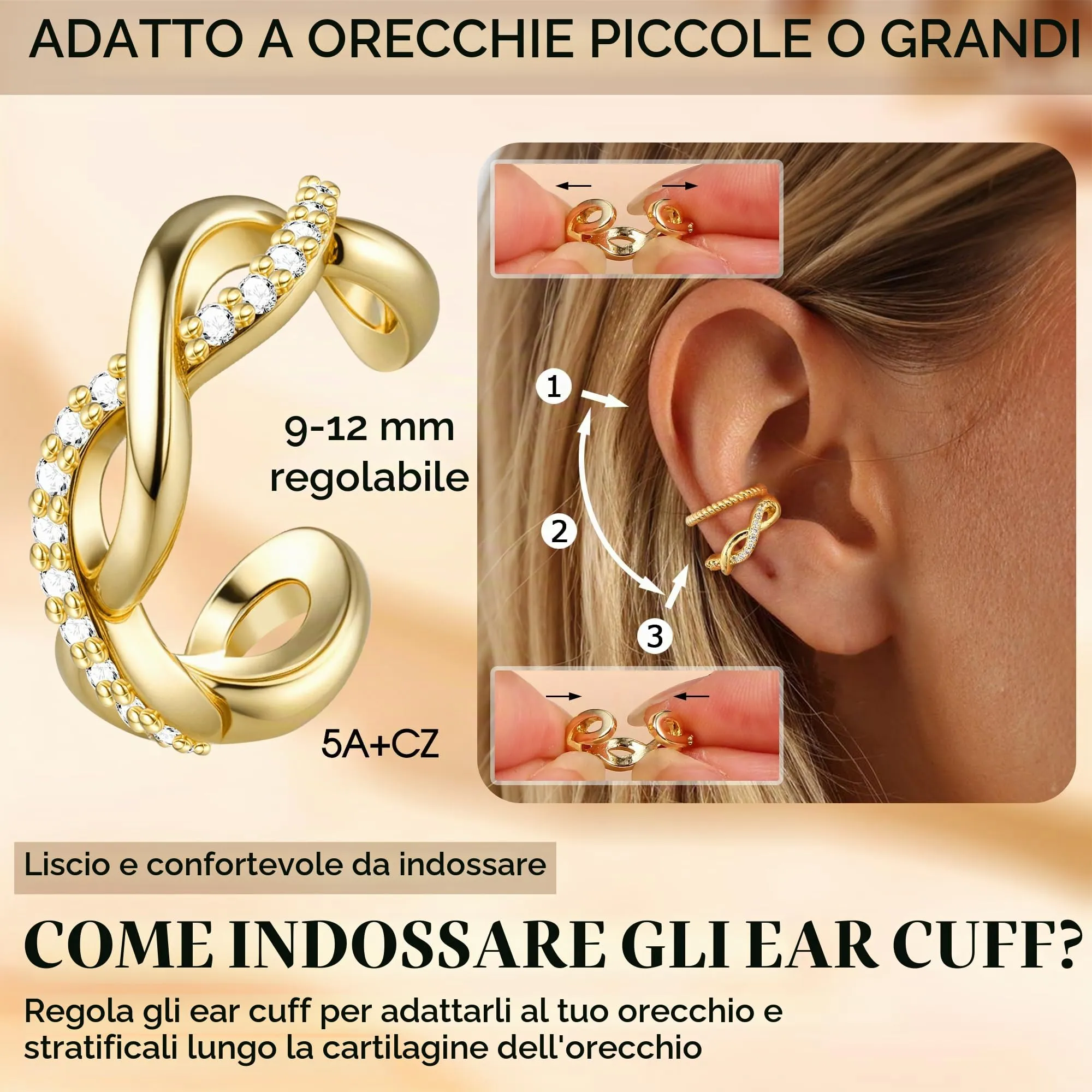 Dochais 5 Pezzi Ear Cuff Orecchini Donna Oro Color Orecchini Senza Buco Ear Cuff Orecchio Non Piercing Earcuffs Regolabile Ipoallergenici Orecchino Clip Donna per Cartilagine Finti per Ragazze - immagine 4