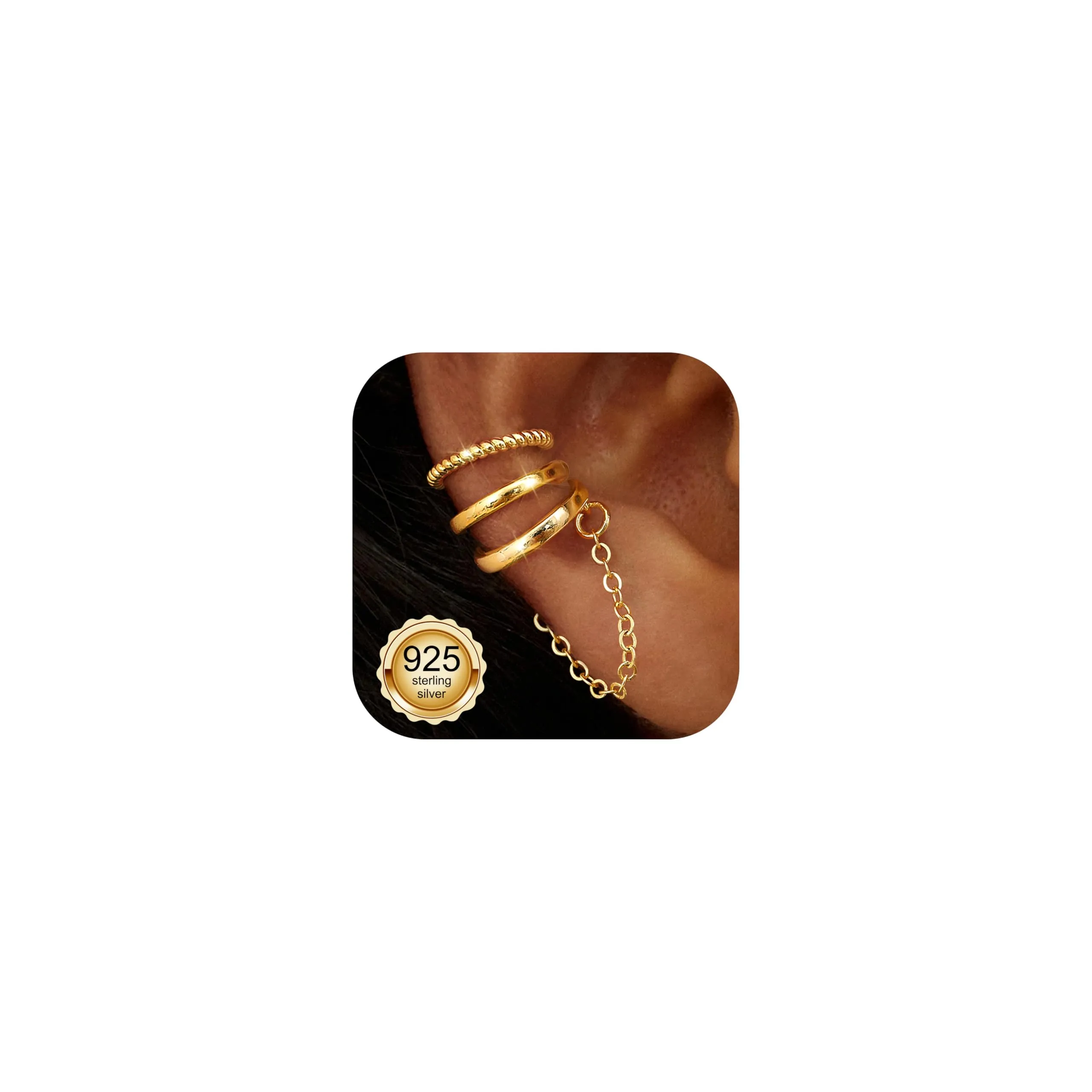 Chriscoco 3Pcs Ear Cuff Argento 925 Orecchini Senza Buco Donna Regolabile - immagine 1