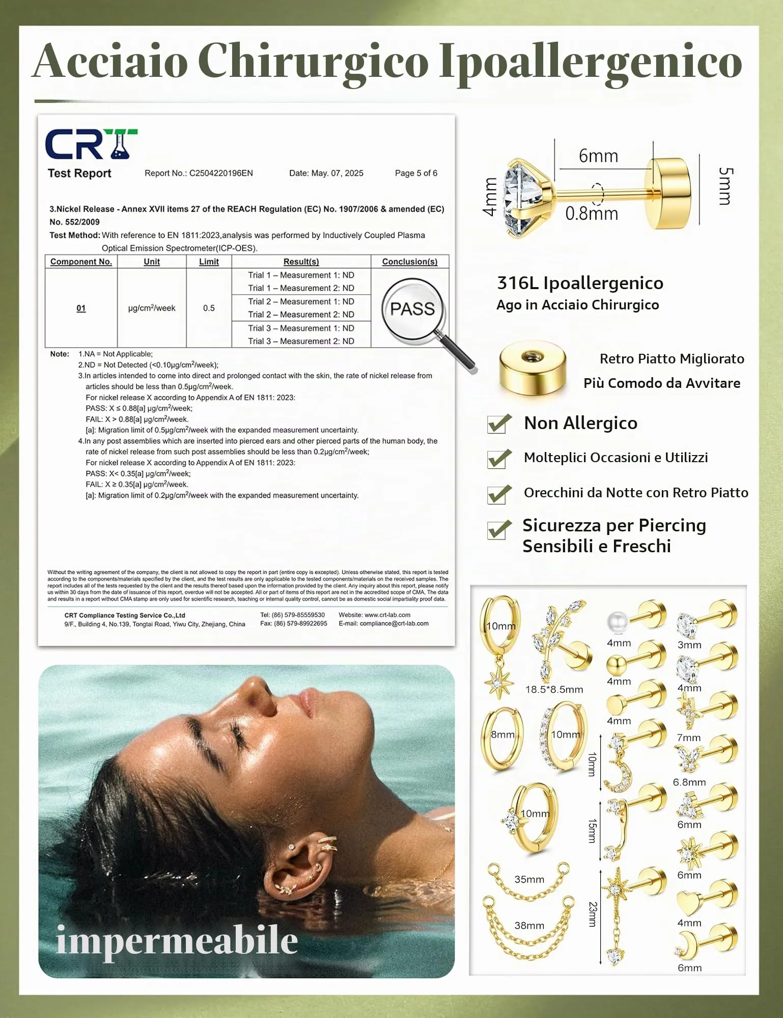 CASSIECA 21Pcs Orecchini Donna Acciaio Inossidabile Piercing Orecchio Helix - immagine 2