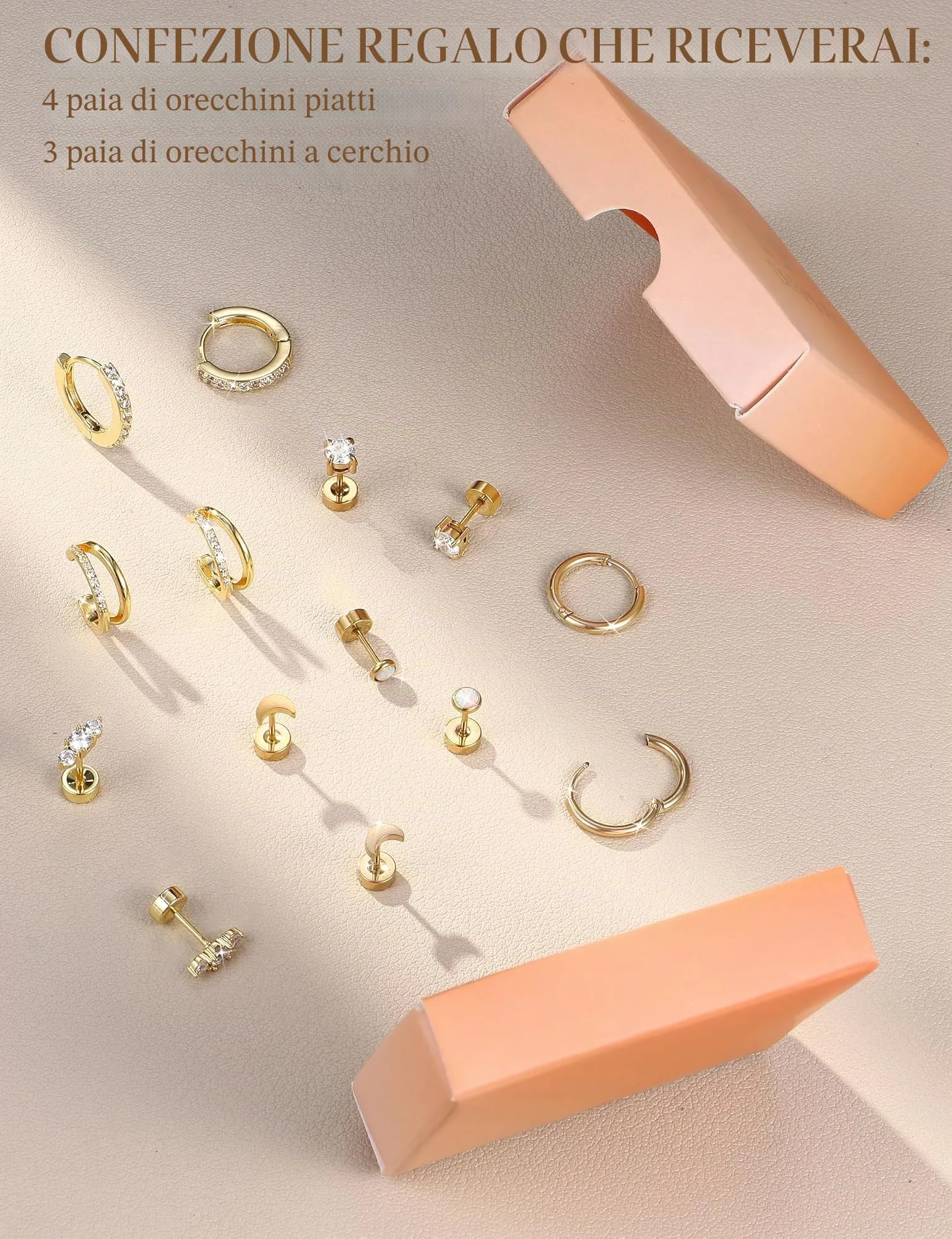 Diamday 5/7 Paia Orecchini Donna Placcato 14K Set Orecchini - immagine 6