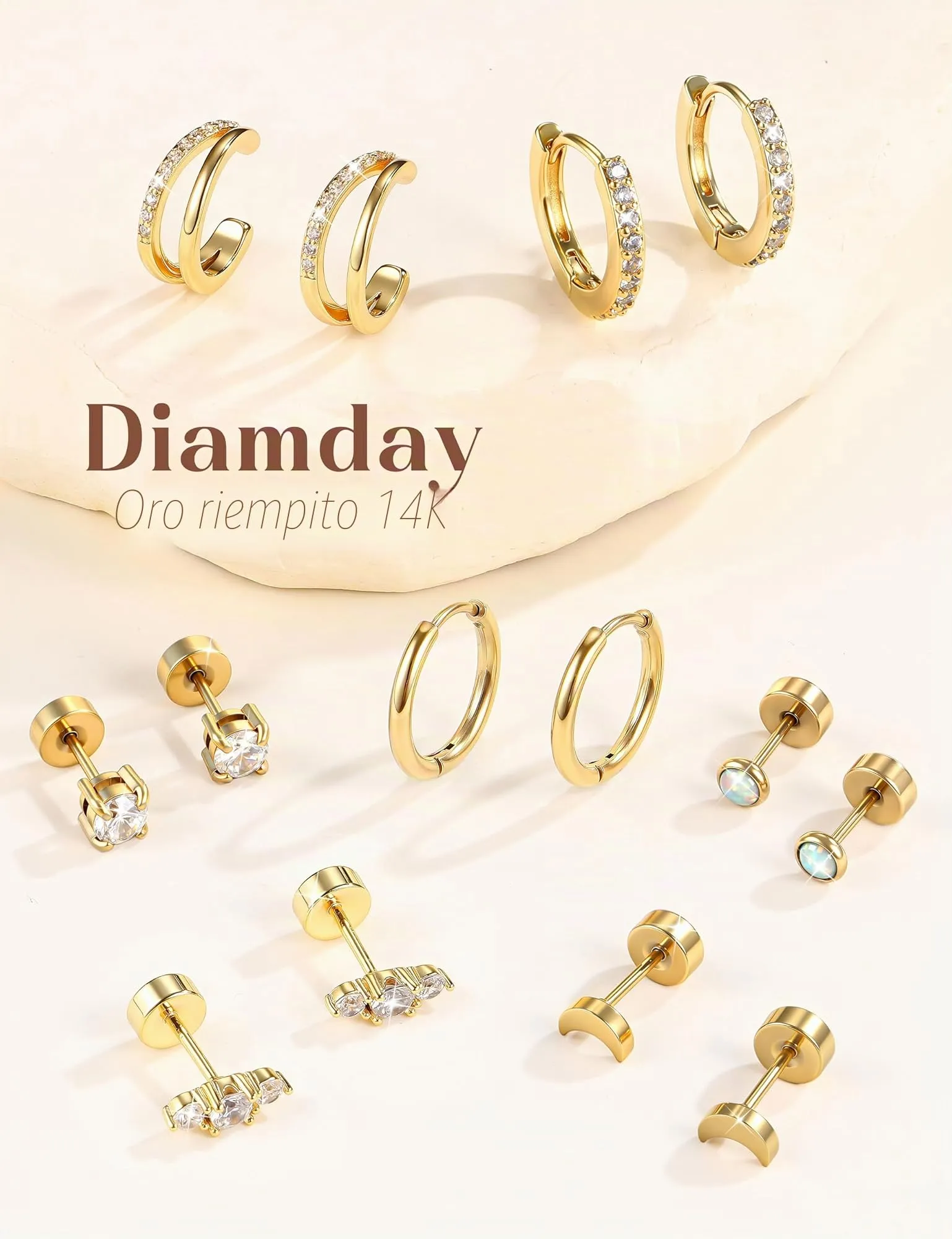 Diamday 5/7 Paia Orecchini Donna Placcato 14K Set Orecchini - immagine 7