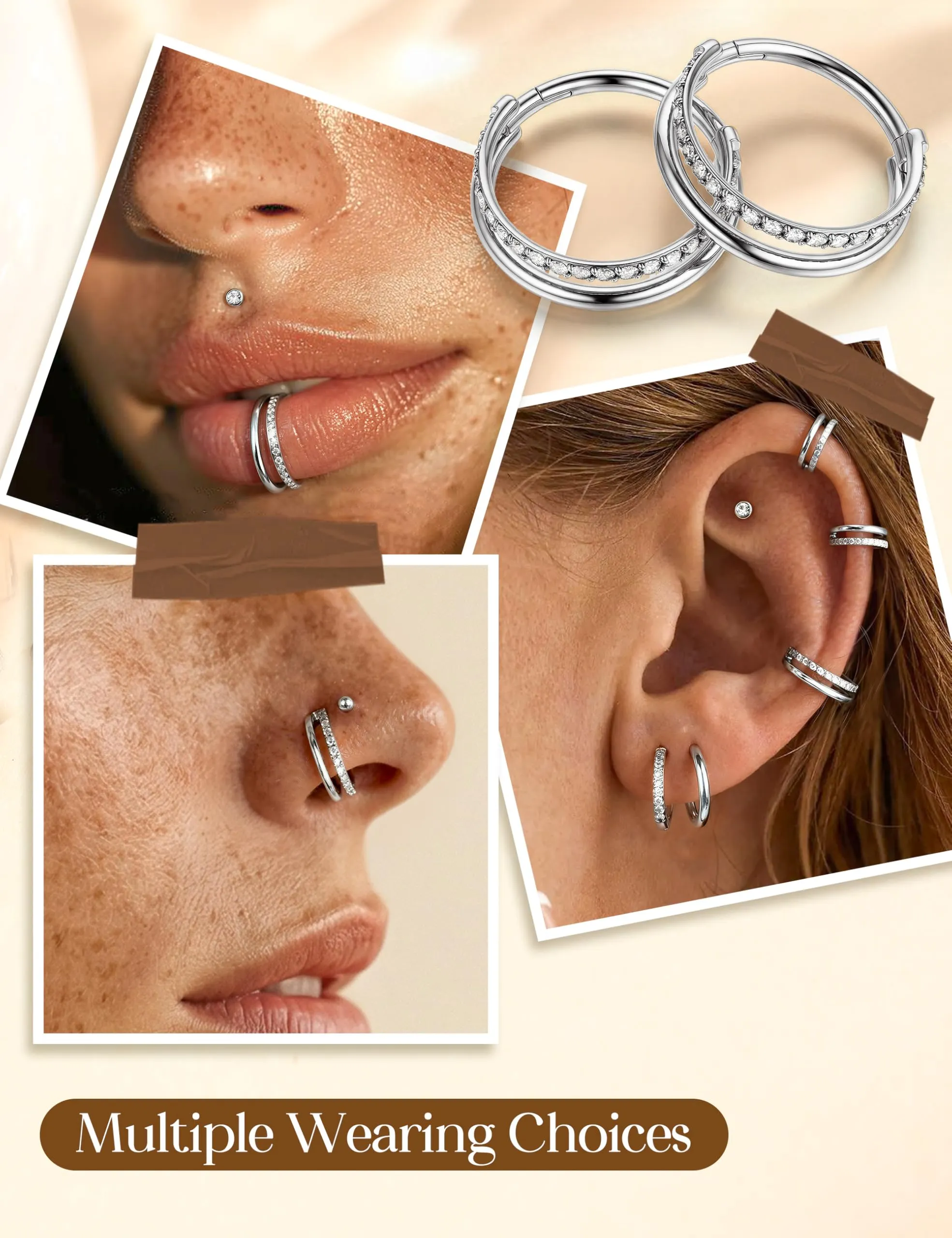 Adramata 2Pcs G23 Titanio Helix Piercing Conch Septum 16/18G 8/10MM - immagine 2