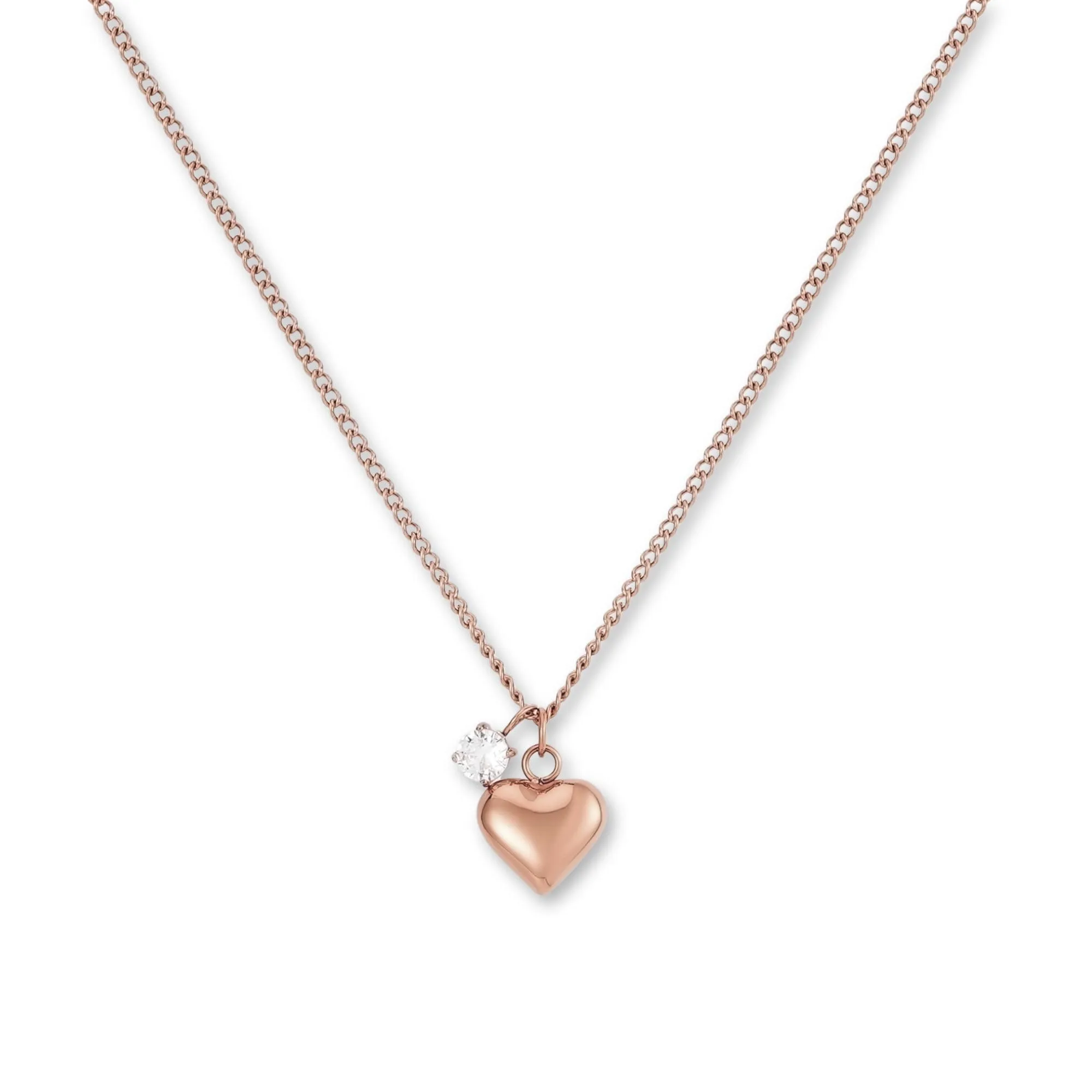 GD GOOD.designs Collana con cuore in oro rosa e pendente con zirconi | Elegante collana in acciaio inossidabile 316L placcato oro rosa 18 carati | Collana regolabile da donna (42-47 cm) - immagine 1