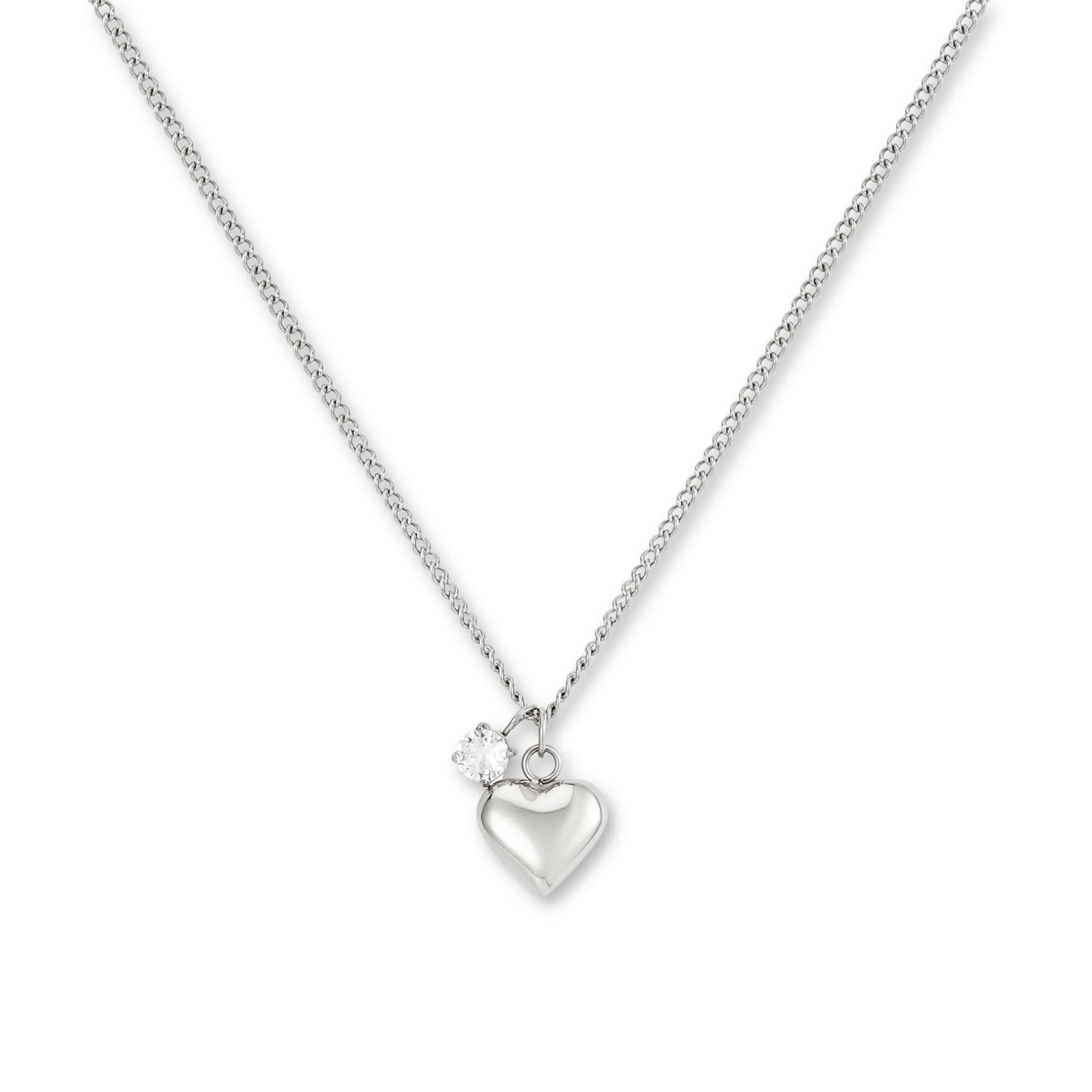GD GOOD.designs Collana con cuore in argento e pendente con zirconi | Elegante collana in acciaio inossidabile 316L in argento | Collana regolabile da donna (42-47 cm) - immagine 1