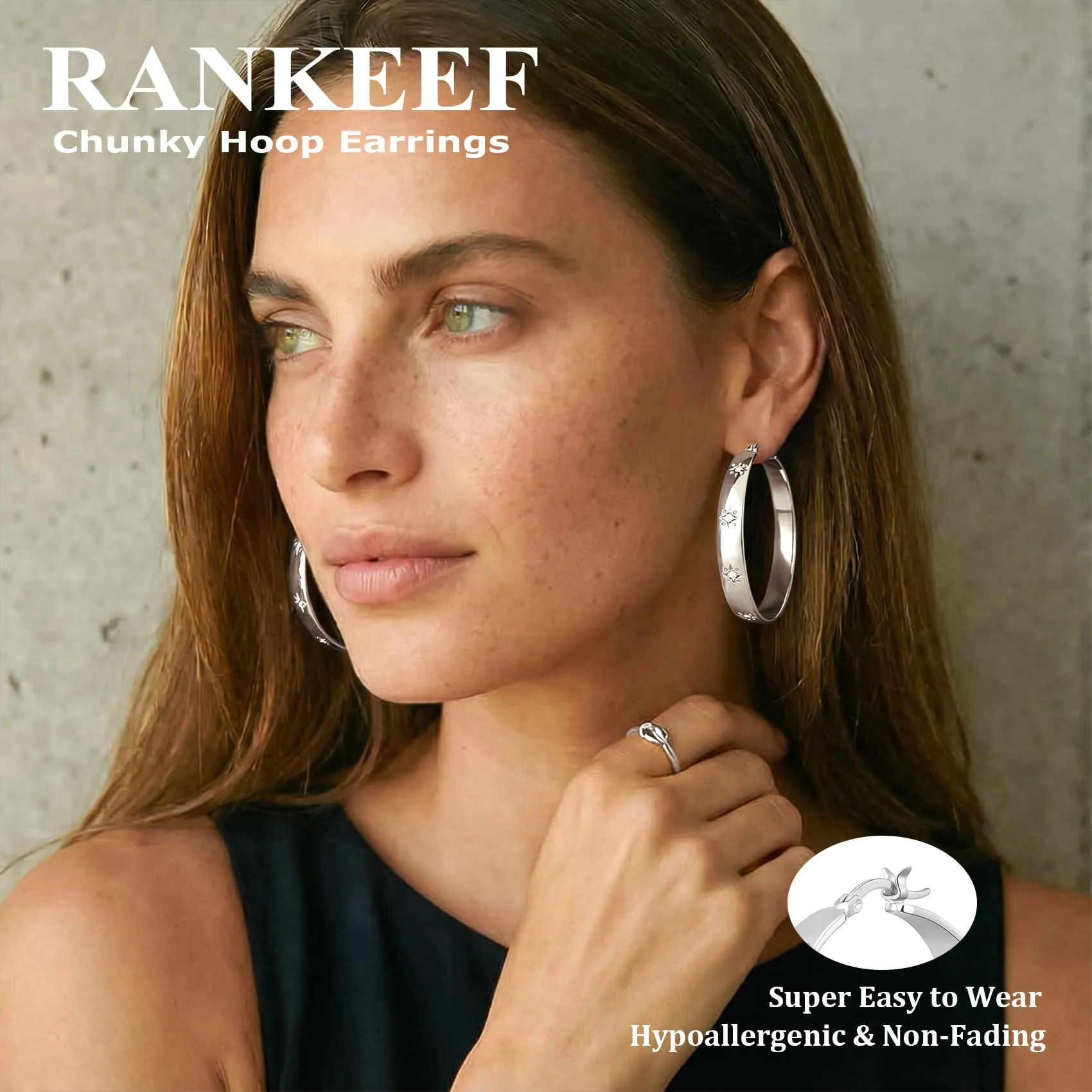 RANKEEF 8MM Orecchini Cerchio In Argento Placcato Ipoallergenico Per Donna - immagine 2