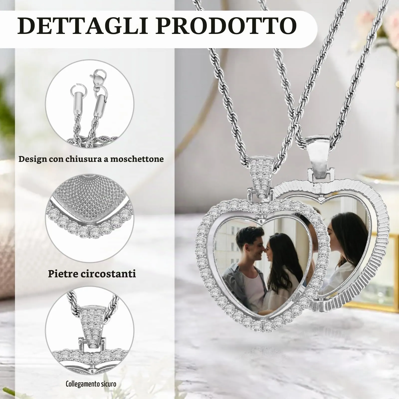 Regali personalizzati - Ciondolo personalizzato Collana personalizzata con foto acciaio inossidabile collana nome personalizzabile gioielli per Donna amica compleanno anniversario e Natale - immagine 9