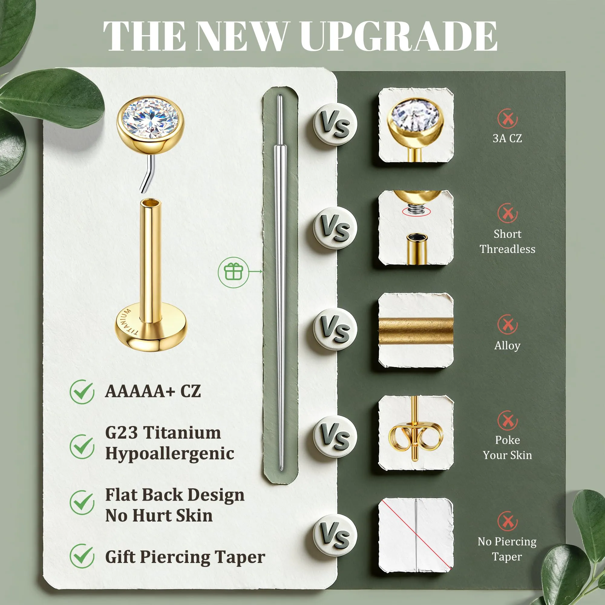 SLLAISS 4 Paia Piercing Tragus Orecchini Titanio G23 Piercing Helix - immagine 5