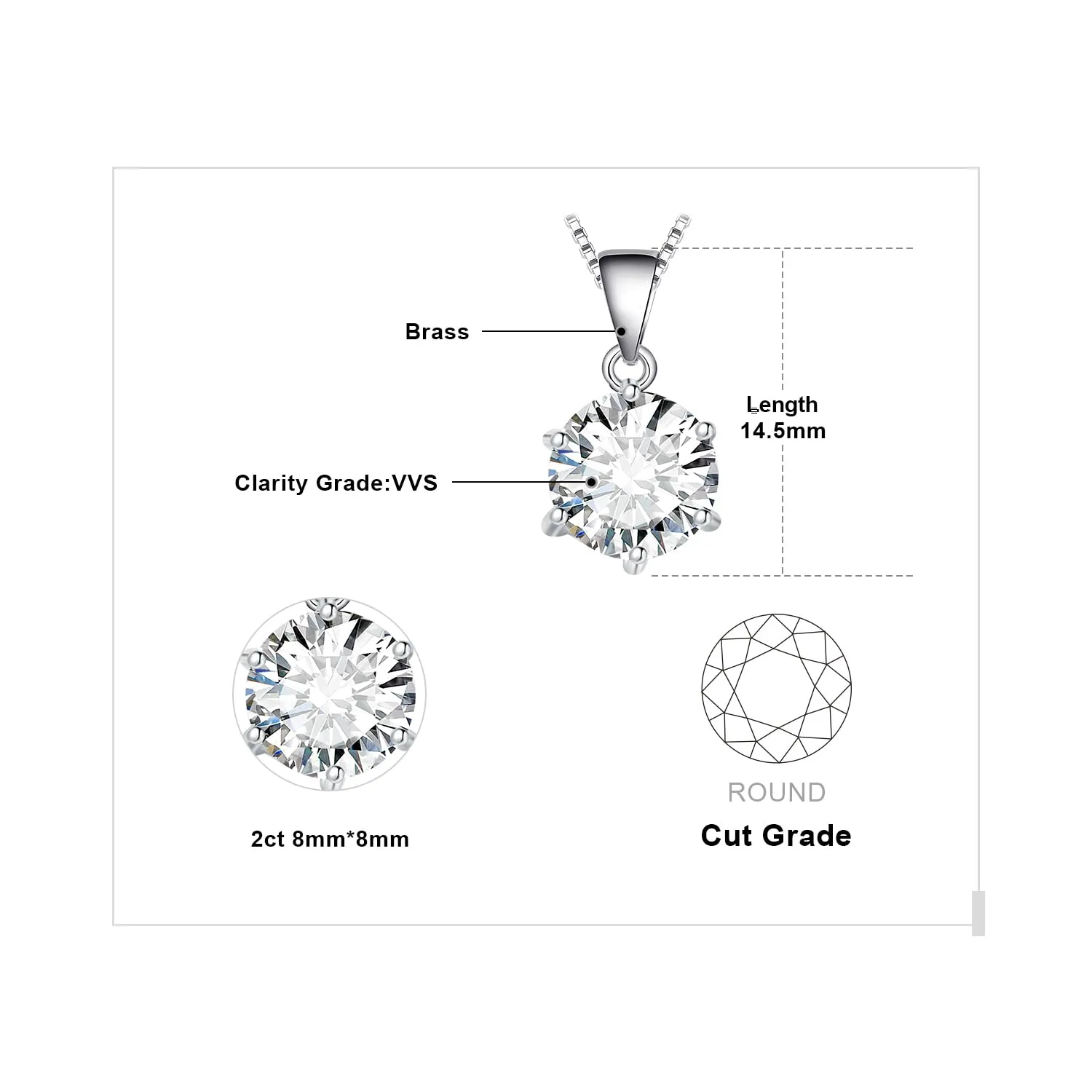 JewelryPalace 2ct Collana Solitario Donna placcato oro bianco 14K con Cubica Zirconia, Collana Ciondolo Pietra a Taglio Rotondo con Catena Veneziana 45cm, Collane Pendenti in ottone Set Gioielli Donna - immagine 2