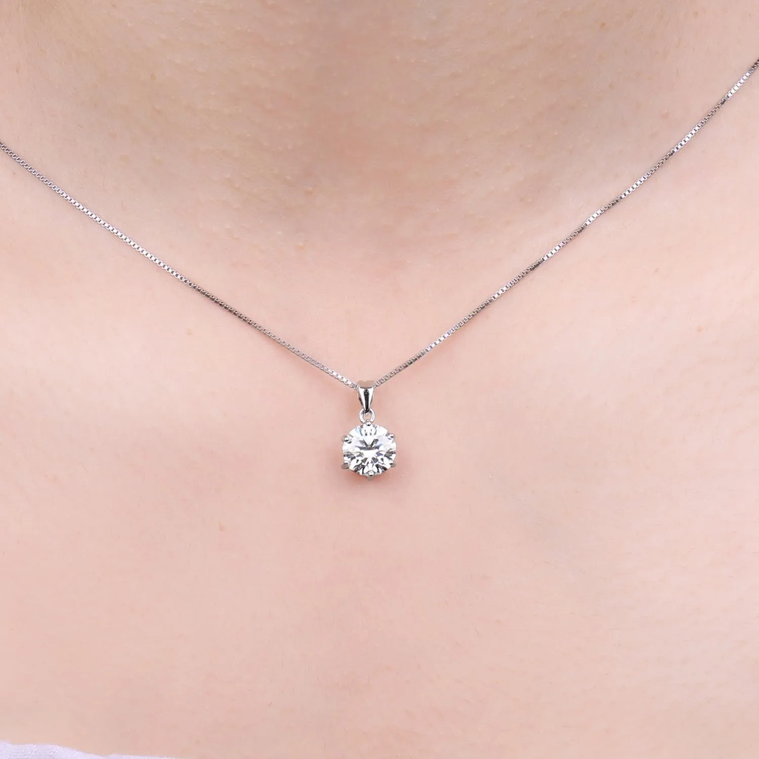 JewelryPalace 2ct Collana Solitario Donna placcato oro bianco 14K con Cubica Zirconia, Collana Ciondolo Pietra a Taglio Rotondo con Catena Veneziana 45cm, Collane Pendenti in ottone Set Gioielli Donna - immagine 4