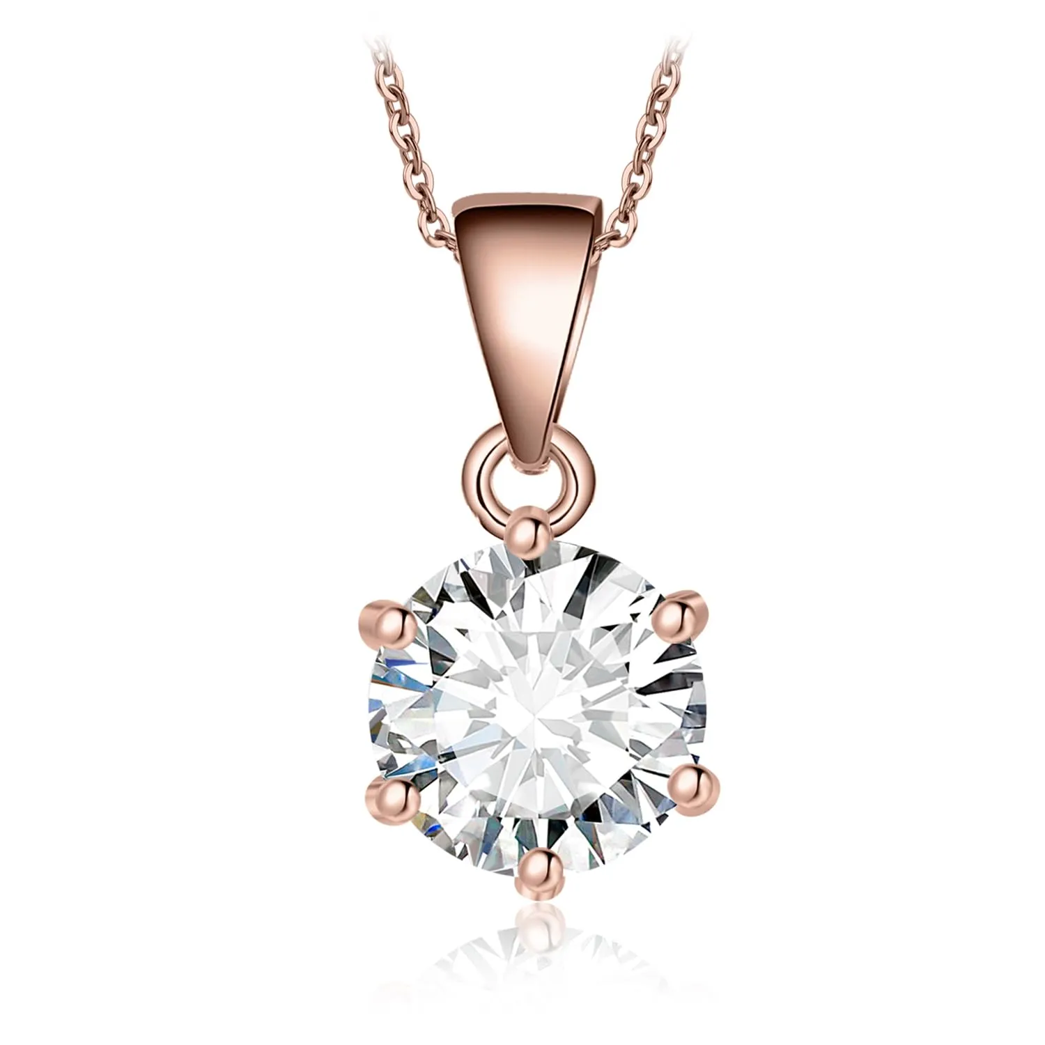 JewelryPalace 1ct Collana Solitario Donna placcato oro rosso 14K con Cubica Zirconia, Collana Ciondolo Pietra a Taglio Rotondo con Catena Maglia 45cm, Collane Pendenti in Oro Rosa Set Gioielli Donna - immagine 1