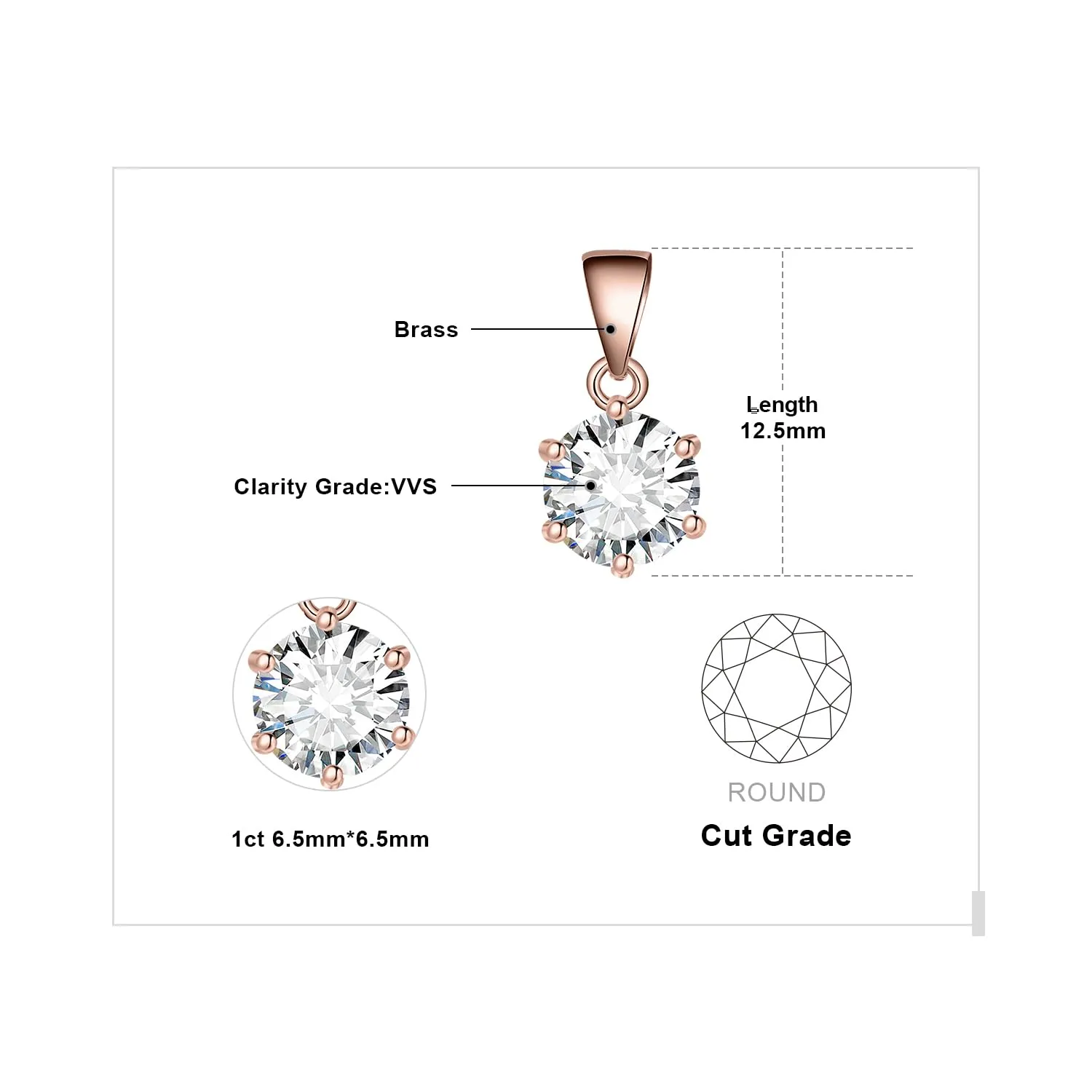 JewelryPalace 1ct Collana Solitario Donna placcato oro rosso 14K con Cubica Zirconia, Collana Ciondolo Pietra a Taglio Rotondo con Catena Maglia 45cm, Collane Pendenti in Oro Rosa Set Gioielli Donna - immagine 2