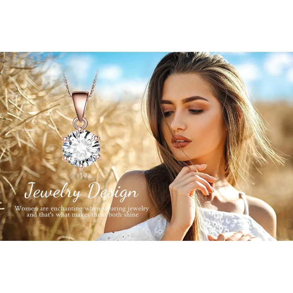 JewelryPalace 1ct Collana Solitario Donna placcato oro rosso 14K con Cubica Zirconia, Collana Ciondolo Pietra a Taglio Rotondo con Catena Maglia 45cm, Collane Pendenti in Oro Rosa Set Gioielli Donna - immagine 6