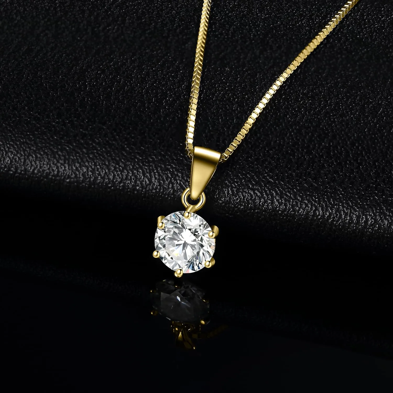 JewelryPalace 1ct Collana Solitario Donna placcato 14K con Cubica Zirconia, Collana Dorata Ciondolo Pietra a Taglio Rotondo con Catena Maglia 45cm, Collane Pendenti in Oro Set Gioielli Donna - immagine 3