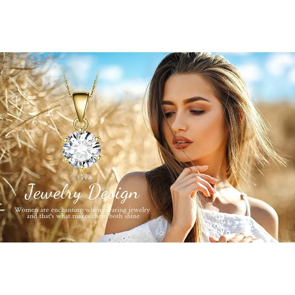 JewelryPalace 1ct Collana Solitario Donna placcato 14K con Cubica Zirconia, Collana Dorata Ciondolo Pietra a Taglio Rotondo con Catena Maglia 45cm, Collane Pendenti in Oro Set Gioielli Donna - immagine 6