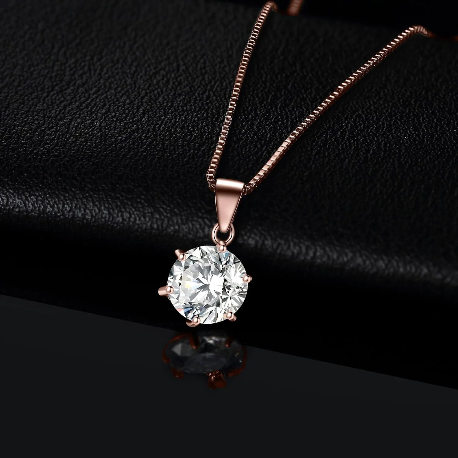JewelryPalace 2ct Collana Solitario Donna placcato oro rosso 14K con Cubica Zirconia, Collana Ciondolo Pietra a Taglio Rotondo con Catena Maglia 45cm, Collane Pendenti in Oro Rosa Set Gioielli Donna - immagine 3