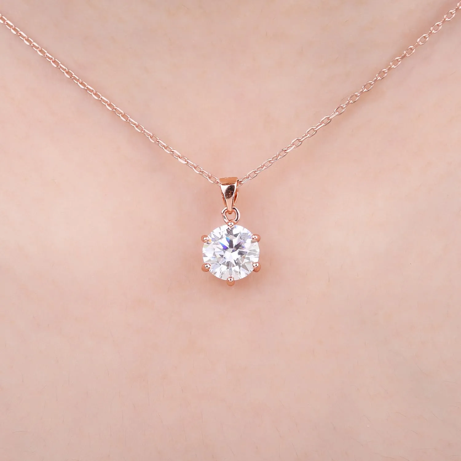 JewelryPalace 2ct Collana Solitario Donna placcato oro rosso 14K con Cubica Zirconia, Collana Ciondolo Pietra a Taglio Rotondo con Catena Maglia 45cm, Collane Pendenti in Oro Rosa Set Gioielli Donna - immagine 4
