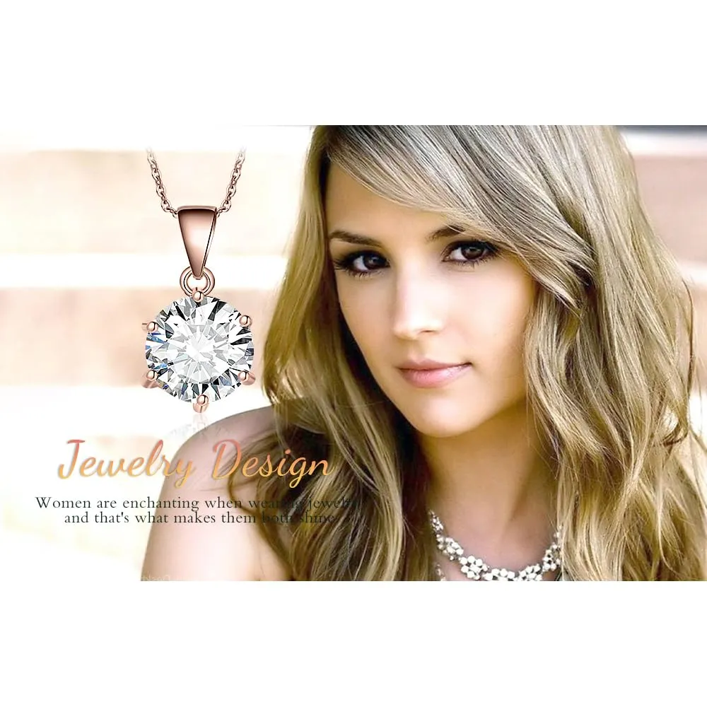 JewelryPalace 2ct Collana Solitario Donna placcato oro rosso 14K con Cubica Zirconia, Collana Ciondolo Pietra a Taglio Rotondo con Catena Maglia 45cm, Collane Pendenti in Oro Rosa Set Gioielli Donna - immagine 6