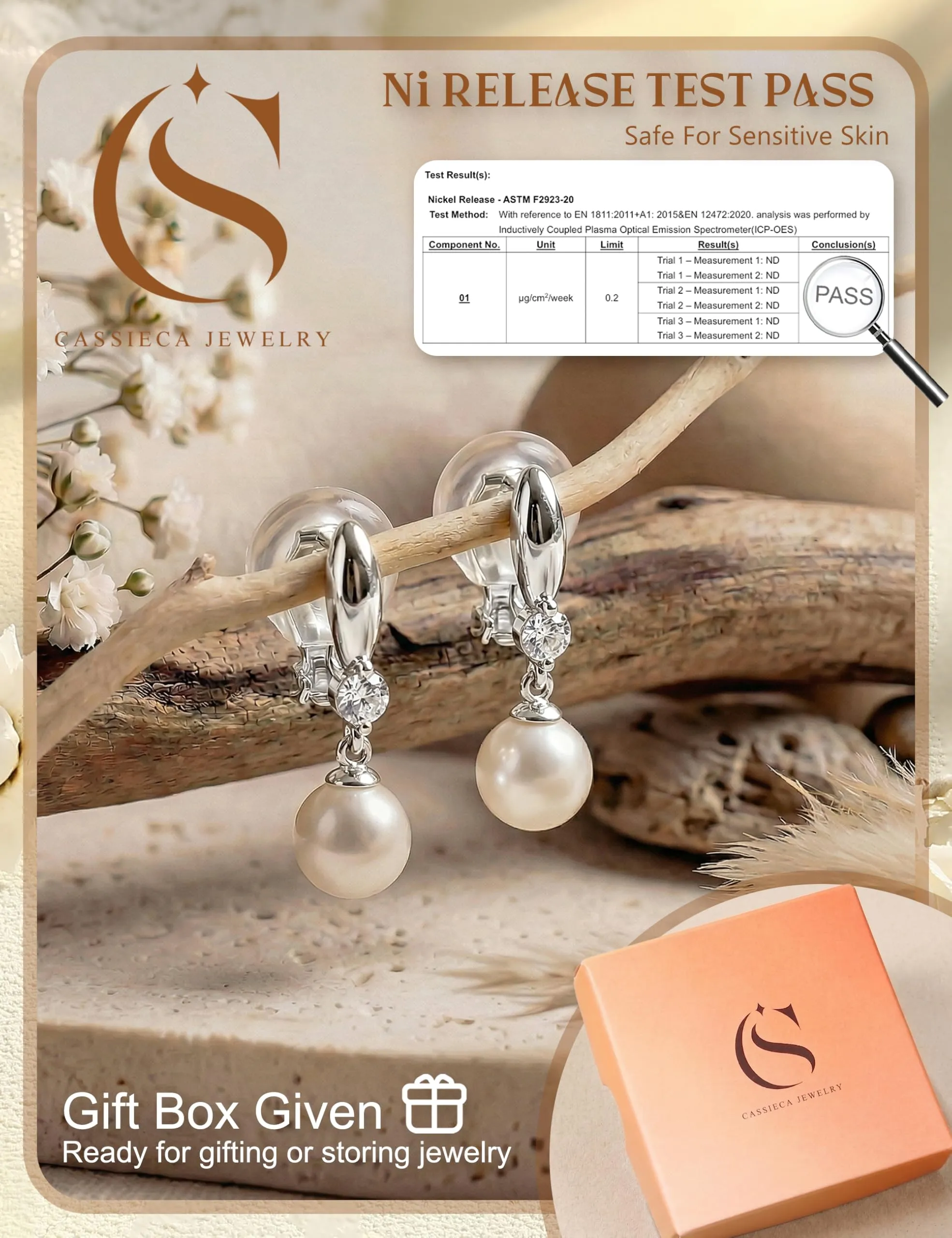 CASSIECA Orecchini Clip Donna Orecchini Shell-Perles Senza Buco per Donna - immagine 4
