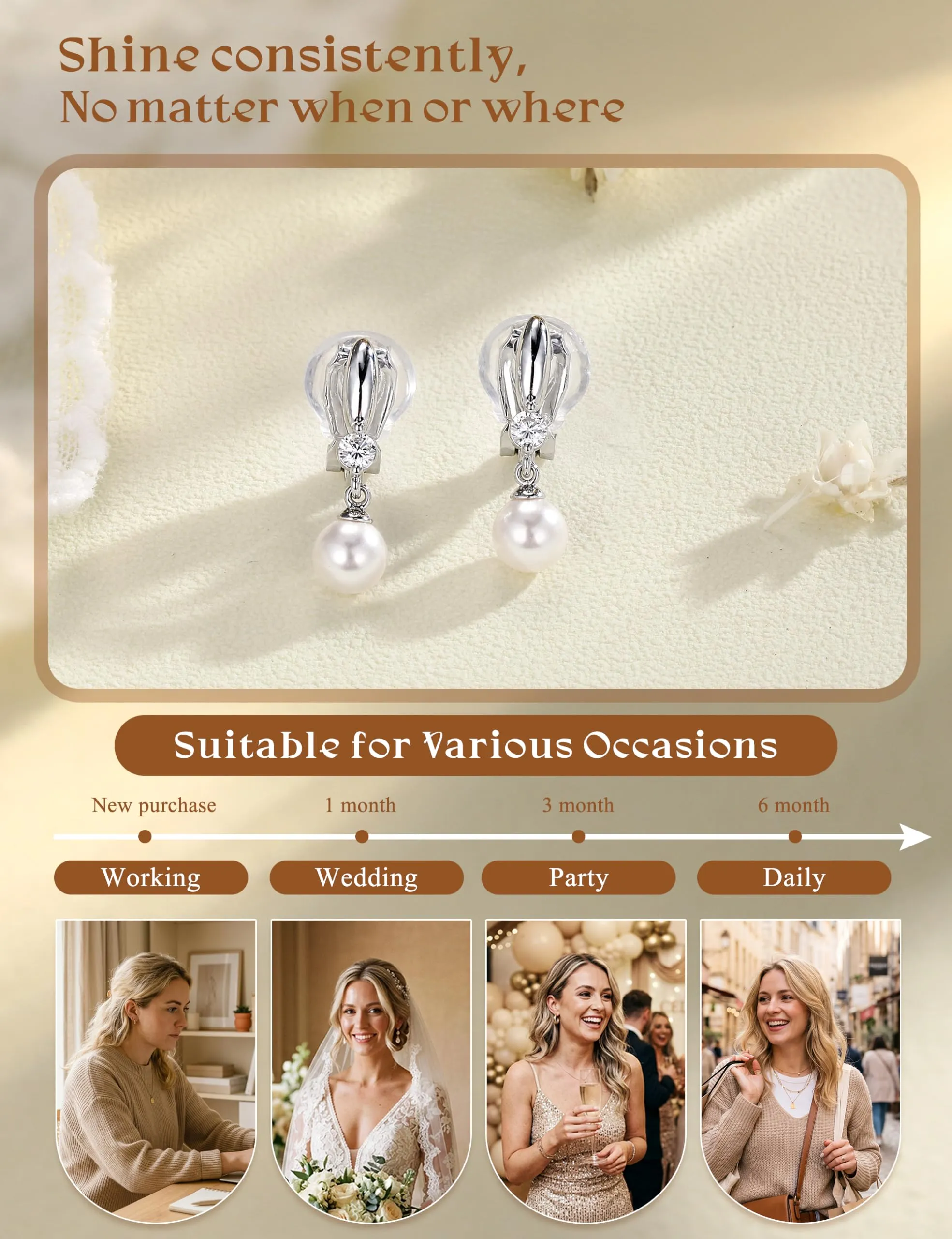 CASSIECA Orecchini Clip Donna Orecchini Shell-Perles Senza Buco per Donna - immagine 8