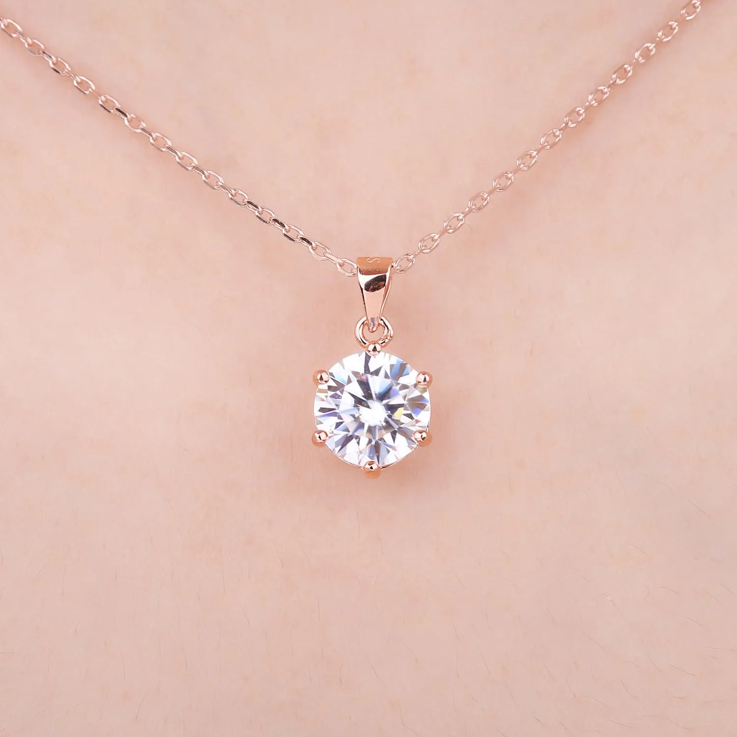 JewelryPalace 3ct Collana Solitario Donna placcato oro rosa 14K con Cubica Zirconia, Collana Ciondolo Pietra a Taglio Rotondo con Catena Maglia 45cm, Collane Pendenti in Oro Rosa Set Gioielli Donna - immagine 4