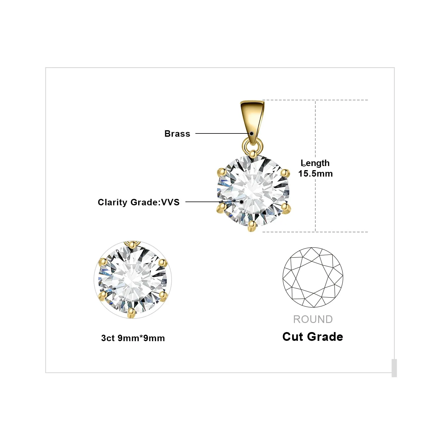 JewelryPalace 3ct Collana Solitario Donna placcato oro giallo 14K con Cubica Zirconia, Collana Ciondolo Pietra a Taglio Rotondo con Catena Maglia 45cm, Collane Pendenti in Oro Set Gioielli Donna - immagine 2