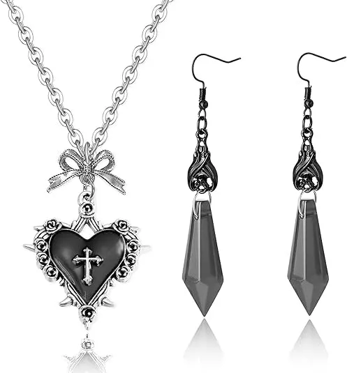 Collana Gotica e Orecchini Vampiro Donna Gioielli Halloween Carnevale - immagine 1