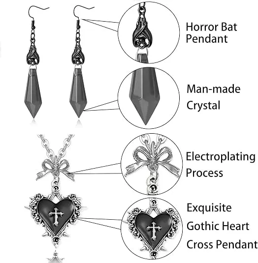 Collana Gotica e Orecchini Vampiro Donna Gioielli Halloween Carnevale - immagine 3