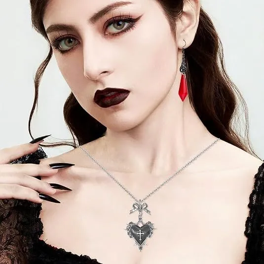 Collana Gotica e Orecchini Vampiro Donna Gioielli Halloween Carnevale - immagine 4