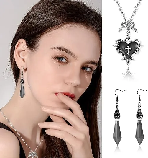 Collana Gotica e Orecchini Vampiro Donna Gioielli Halloween Carnevale - immagine 5