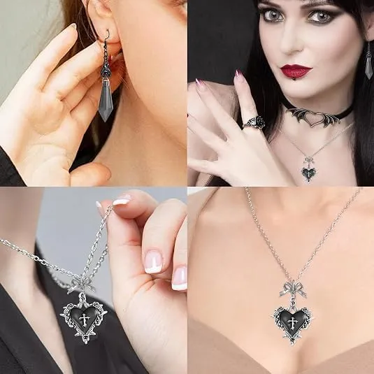 Collana Gotica e Orecchini Vampiro Donna Gioielli Halloween Carnevale - immagine 6