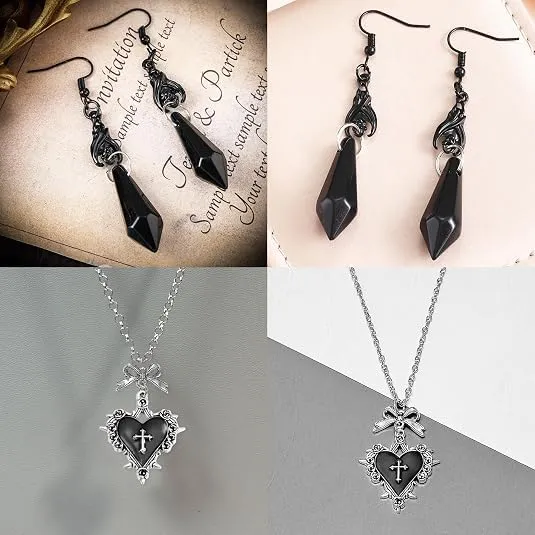 Collana Gotica e Orecchini Vampiro Donna Gioielli Halloween Carnevale - immagine 7