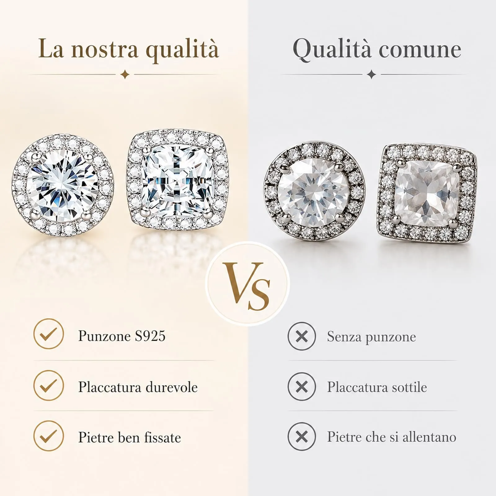 CUEMOON 2 Paia Orecchini Argento Sterling 925 Uomo Donna Diamante Zirconi Cubici | Orecchini Quadrati Rotondi Brillantino Set Orecchino a Lobo Ipoallergenici Placcati Oro 14K Simulato Halo Argento - immagine 4
