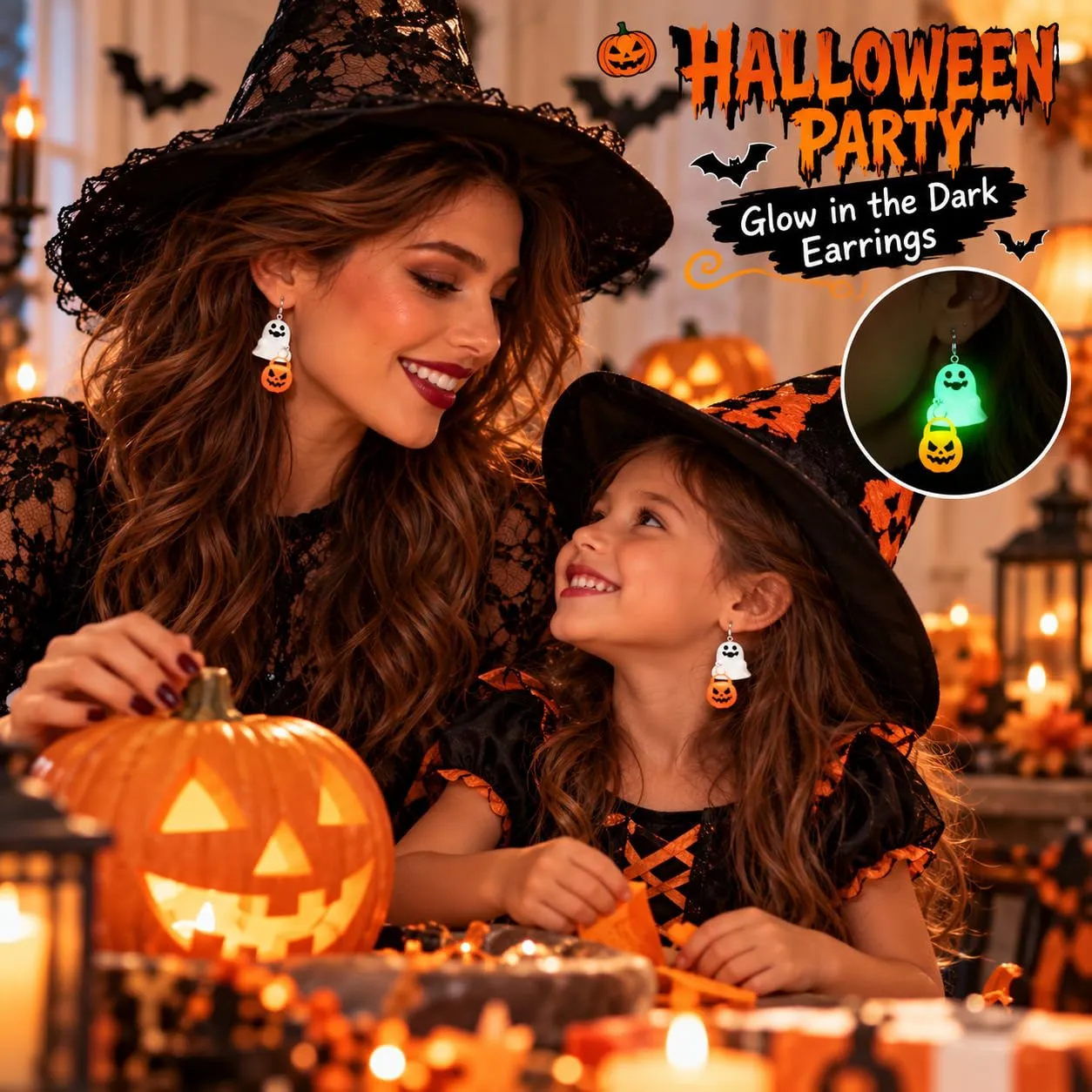 JOVYTH 1 Paio Orecchini Halloween Donna, Orecchini Fantasma Luminosi con Zucca Arancione, Glow in the Dark, Gioielli Halloween Donna, Accessori per Costume HalloweenN, Carnevale e Feste in Maschera - immagine 7