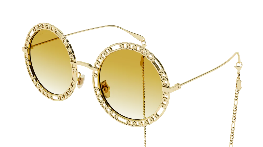 Gucci Donna GG1113S 001 Occhiali da sole Metallo Oro Giallo Rotonda Sfumato - immagine 1