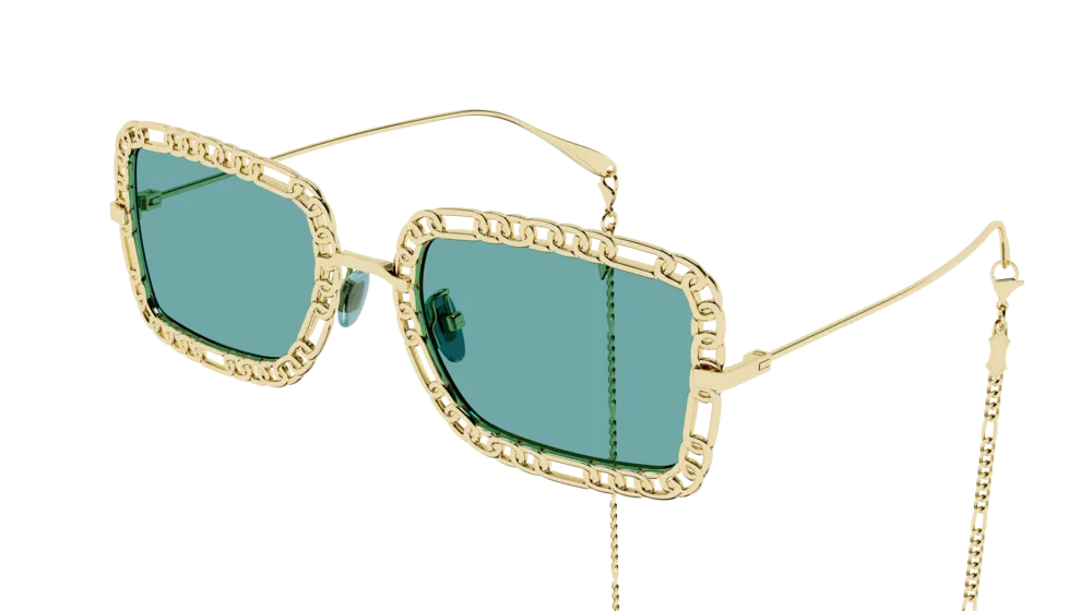Gucci Donna GG1112S 002 Occhiali da sole Metallo Oro Verde Squadrata - immagine 1