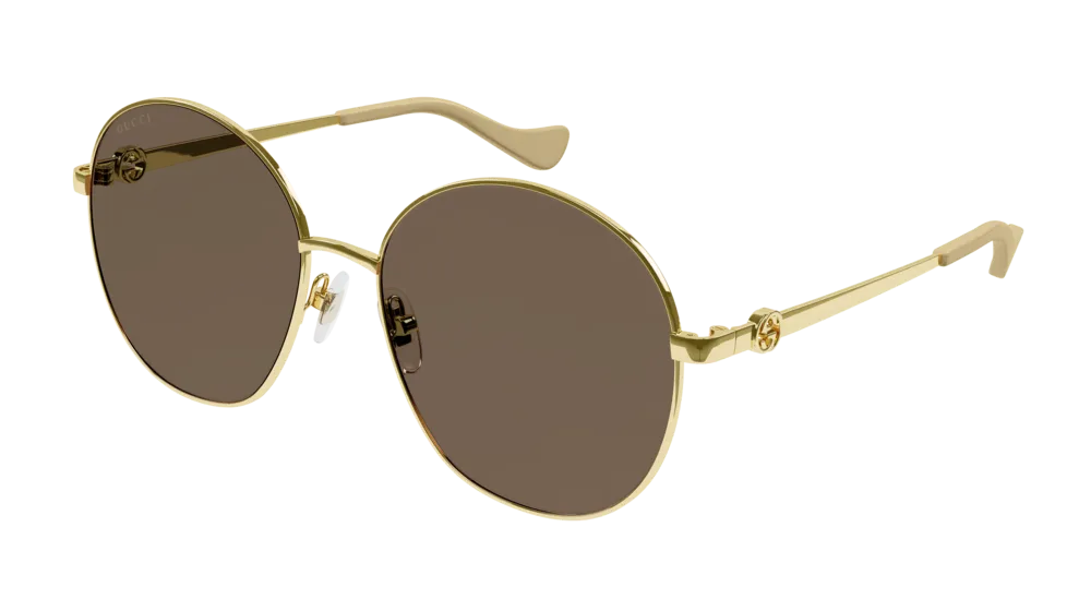 Gucci Donna GG1090SA 003 Occhiali da sole Metallo Oro Marrone Rotonda - immagine 1