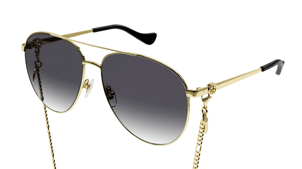 Gucci Donna GG1088S 001 Occhiali da sole Acetato Oro Grigio Pilot Sfumato - immagine 1