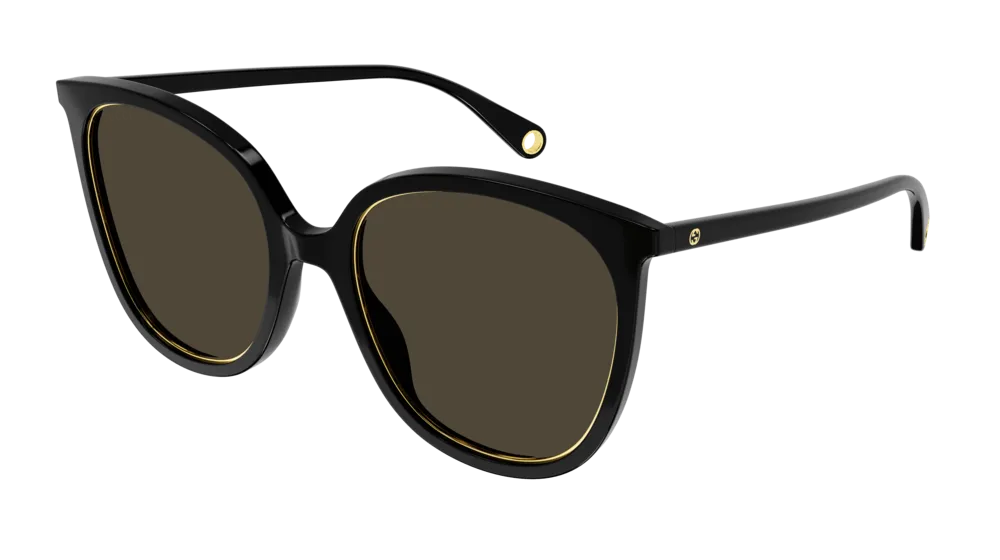 Gucci Donna GG1076S 002 Occhiali da sole Acetato Nero Marrone Cat Eye - immagine 1