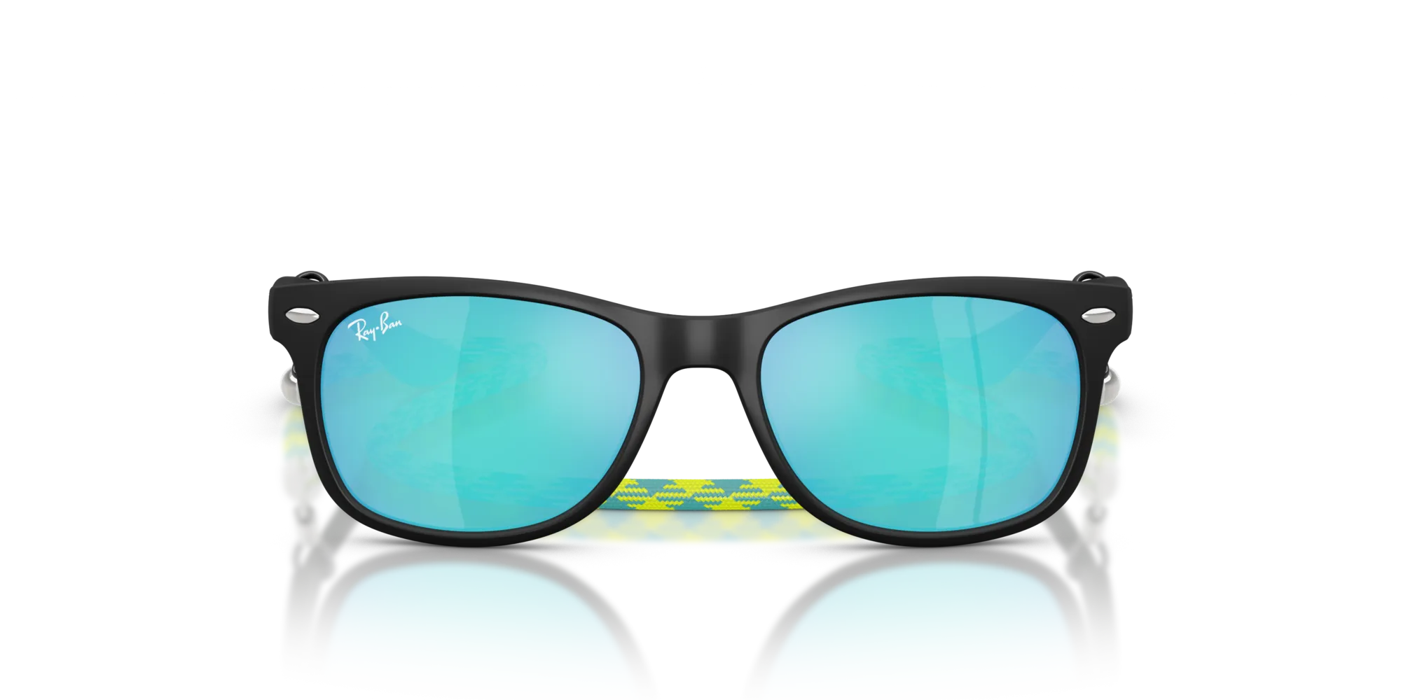 Ray - Ban RJ9052S JUNIOR NEW WAYFARER 702855 Occhiali da sole bambino Nylon Nero Verde Squadrata Specchiate - immagine 3