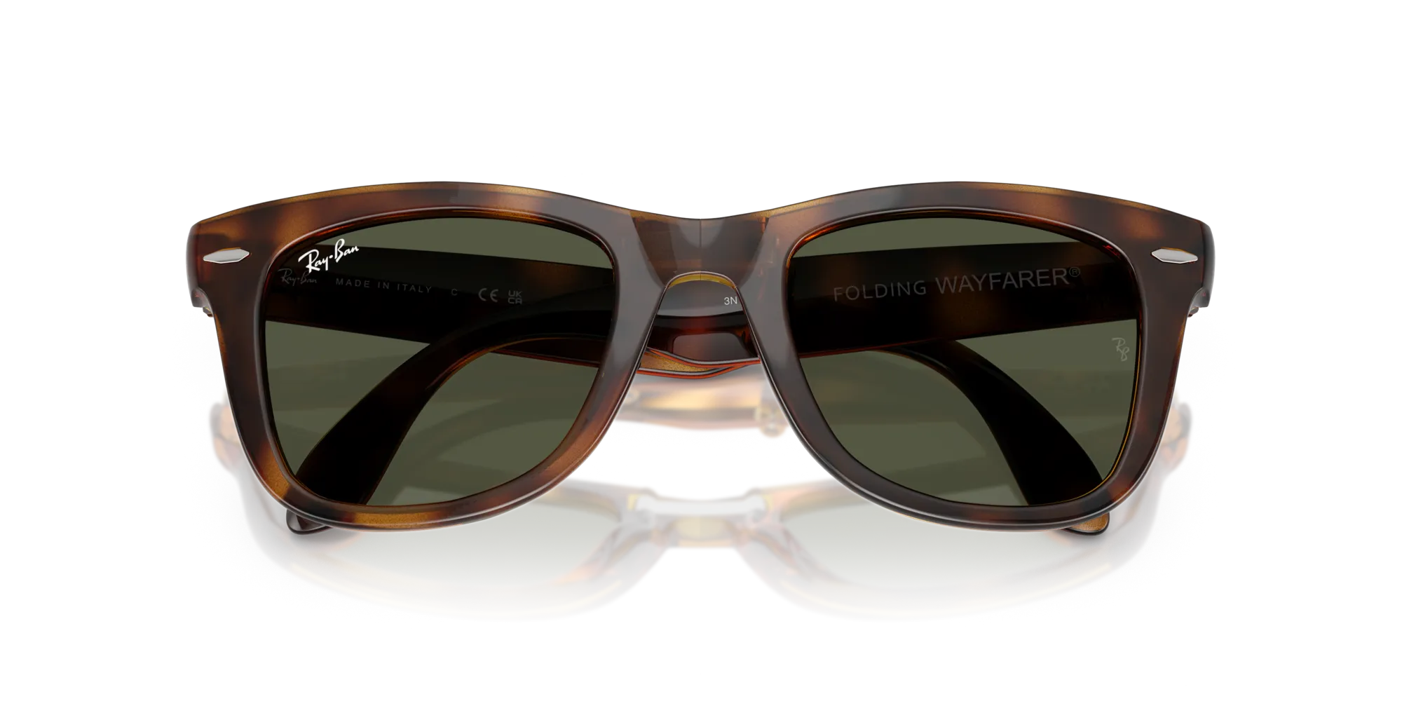 Ray - Ban RB4105 FOLDING WAYFARER 710/31 Occhiali da sole Nylon Tartaruga Verde Squadrata Normale - immagine 2