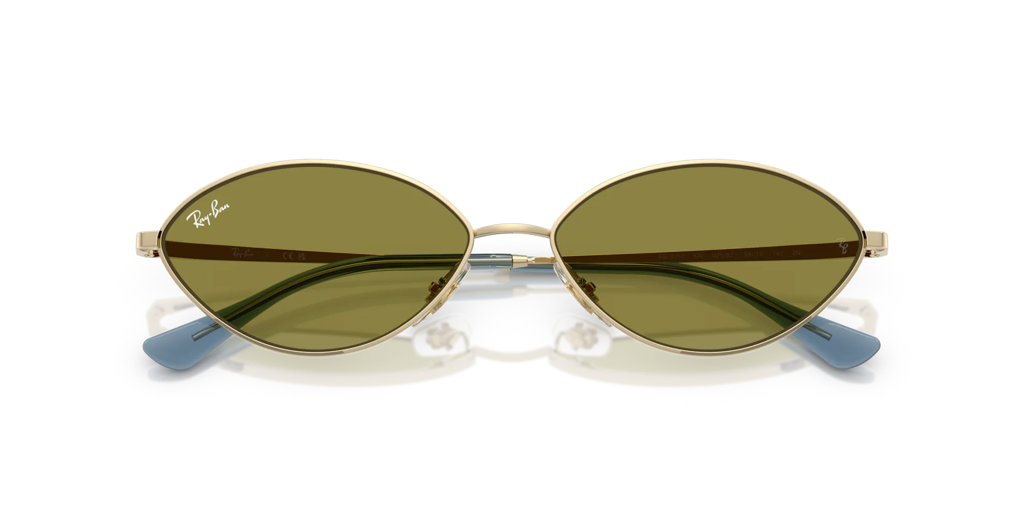 Ray - Ban RB3757 KAI 9213/2 Occhiali da sole Metallo Oro Verde Rotonda Normale - immagine 2