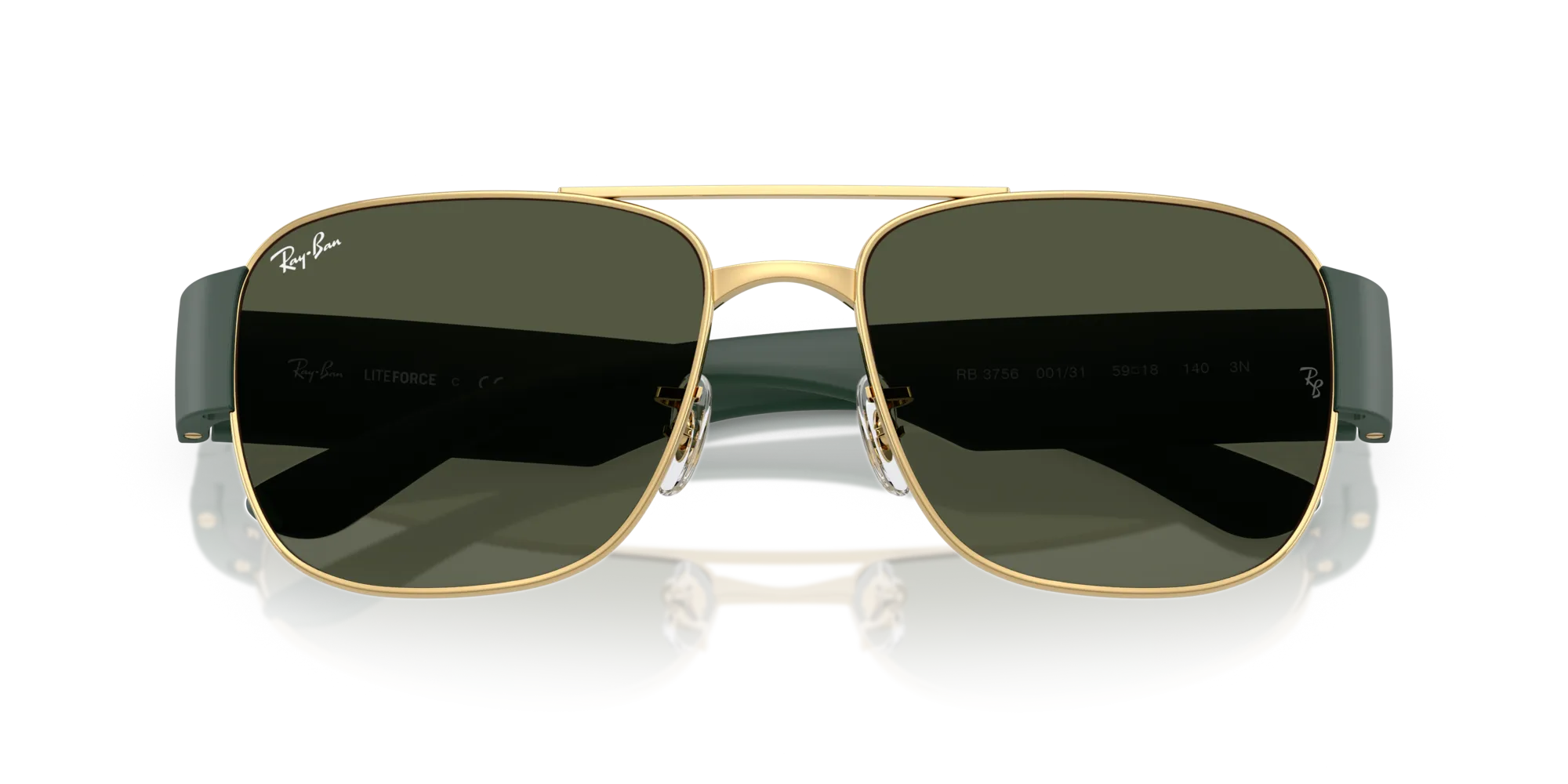 Ray - Ban RB3756 001/31 Occhiali da sole Metallo Oro Verde Squadrata Normale - immagine 2