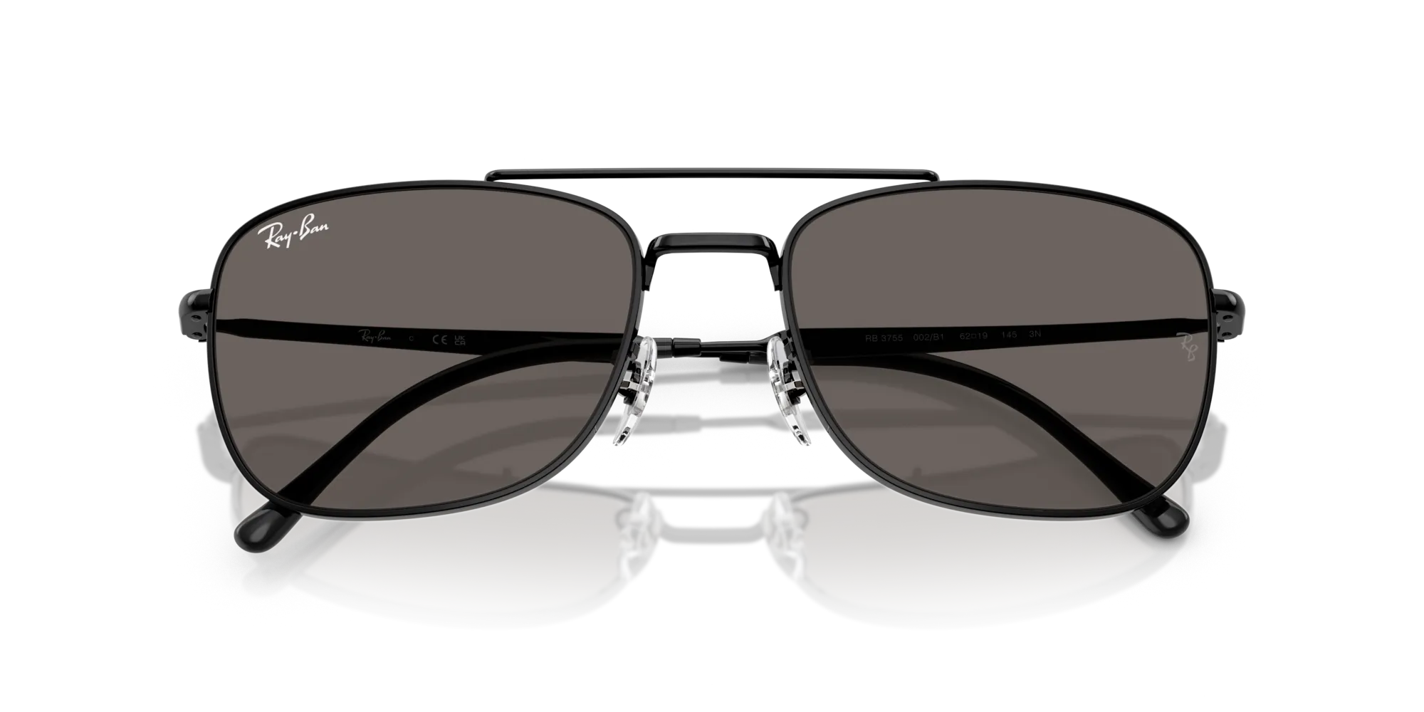 Ray - Ban RB3755 002/B1 Occhiali da sole Metallo Nero Grigio Squadrata Normale - immagine 2