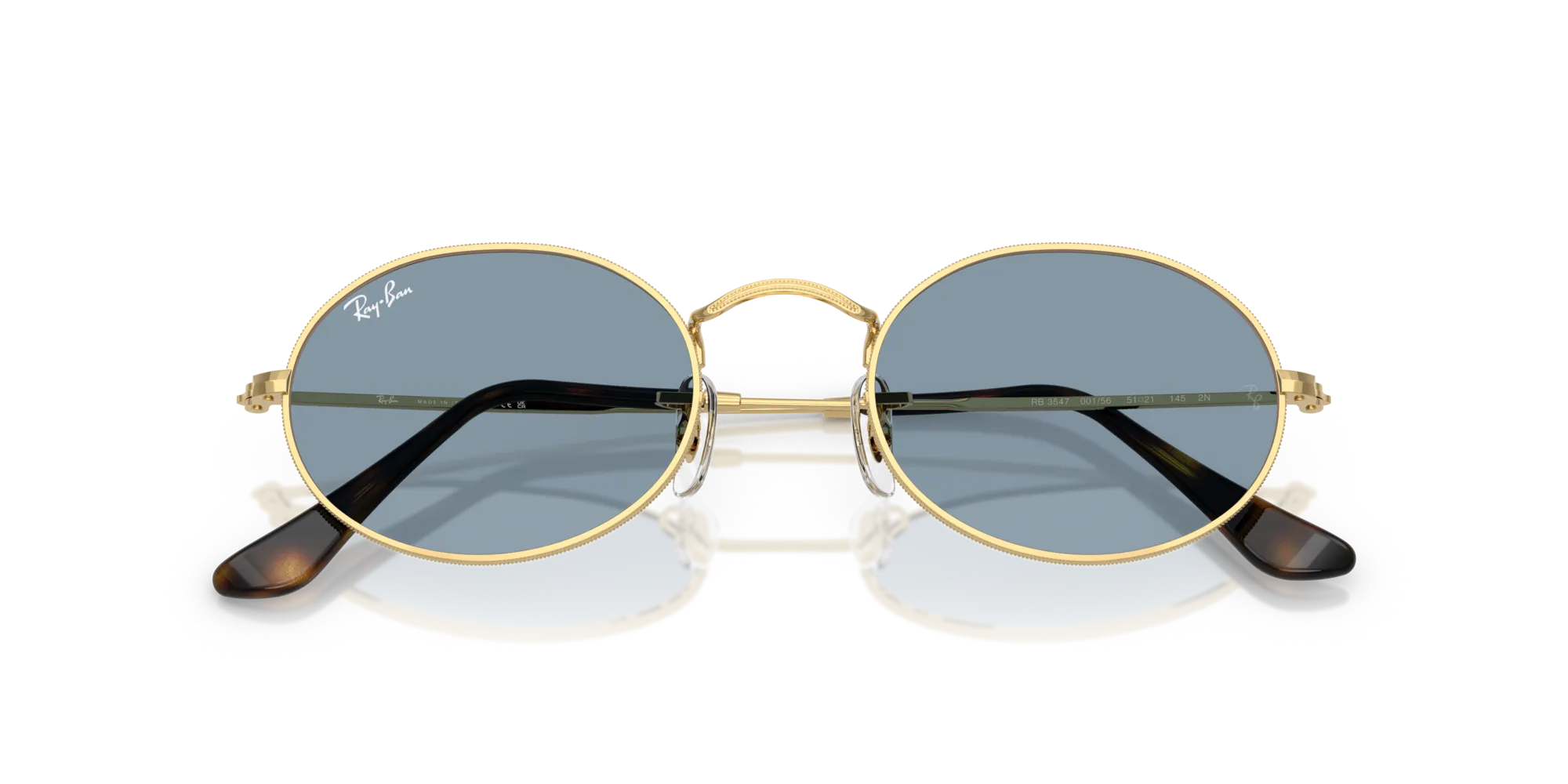 Ray - Ban RB3547 OVAL 001/56 Occhiali da sole Metallo Oro Blu Rotonda Normale - immagine 2