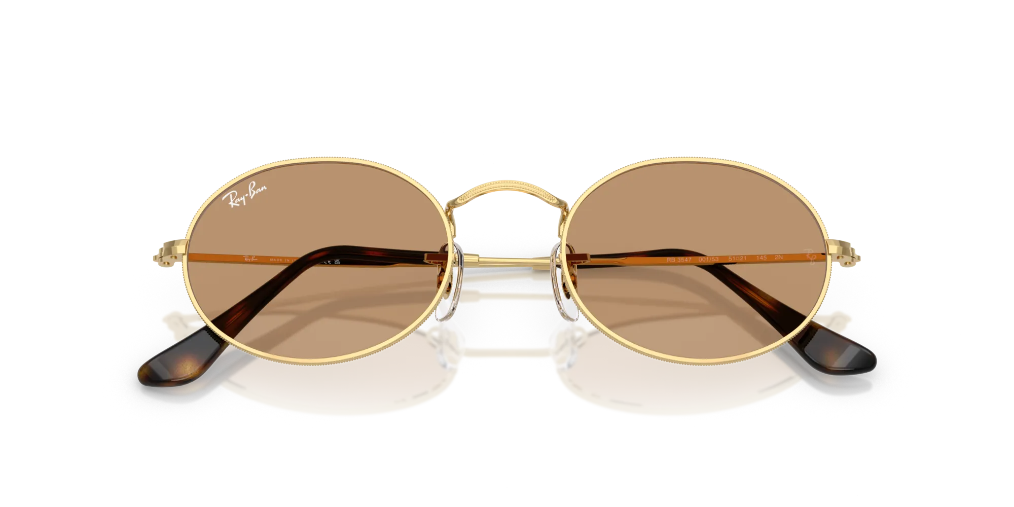 Ray - Ban RB3547 OVAL 001/53 Occhiali da sole Metallo Oro Marrone Rotonda Normale - immagine 2